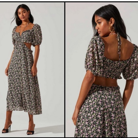 Astr Dresses & Skirts - ASTR the Label Black Lilac Ditsy Floral Midi Dress